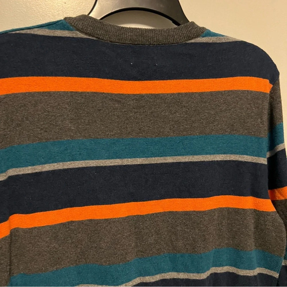 Men’s Striped Sweater Medium Old Navy Orange Gray Blue Fall Winter Long Sleeve - Picture 4 of 5
